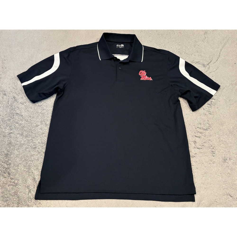 Ping Ole Miss Rebels Golf Polo Shirt Mens Large Navy Blue Short Sleeve